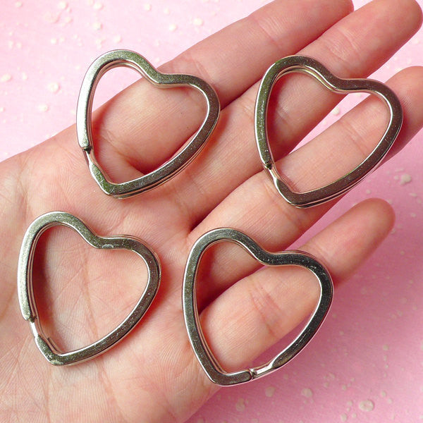 MiniatureSweet Keyring Heart / Split Ring / Key Holders / Heart Split Key Ring / Key Clasp / Heart Keychains / Key Tag (31mm x 32mm / Silver / 4pcs) F052